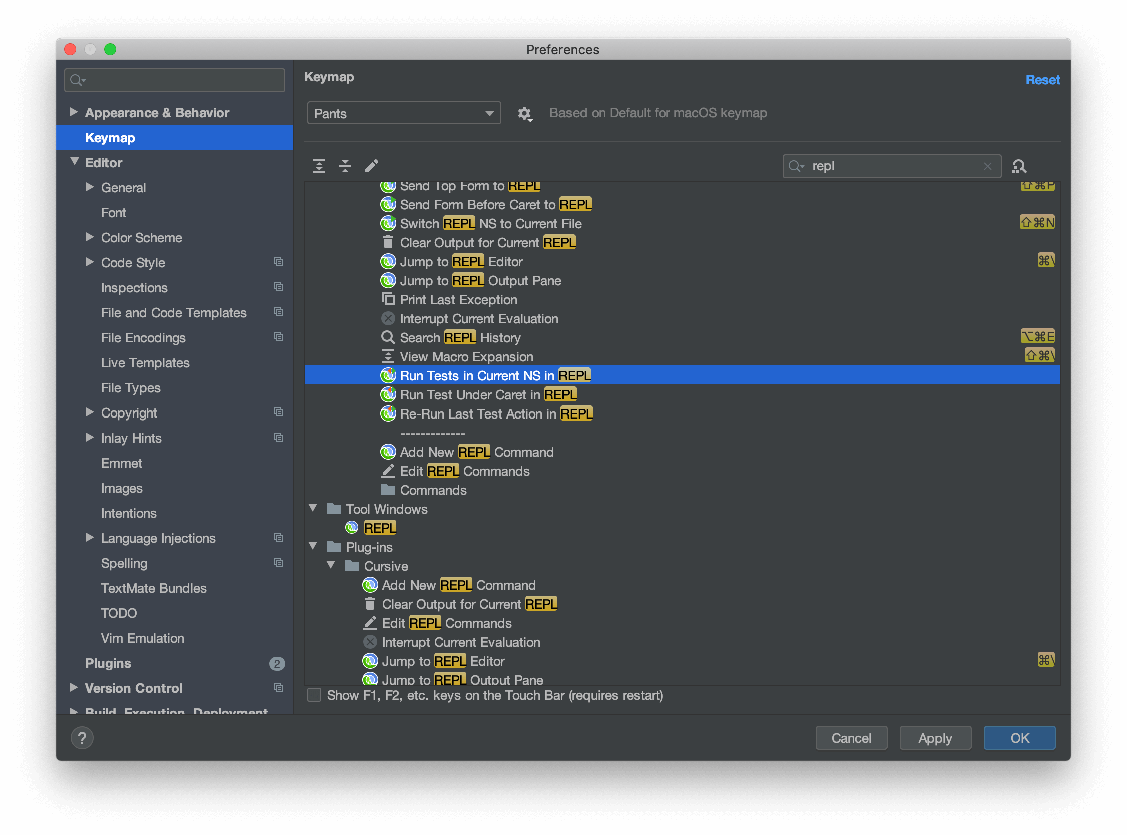 IntelliJ IDEA’s Keymap Preferences pane